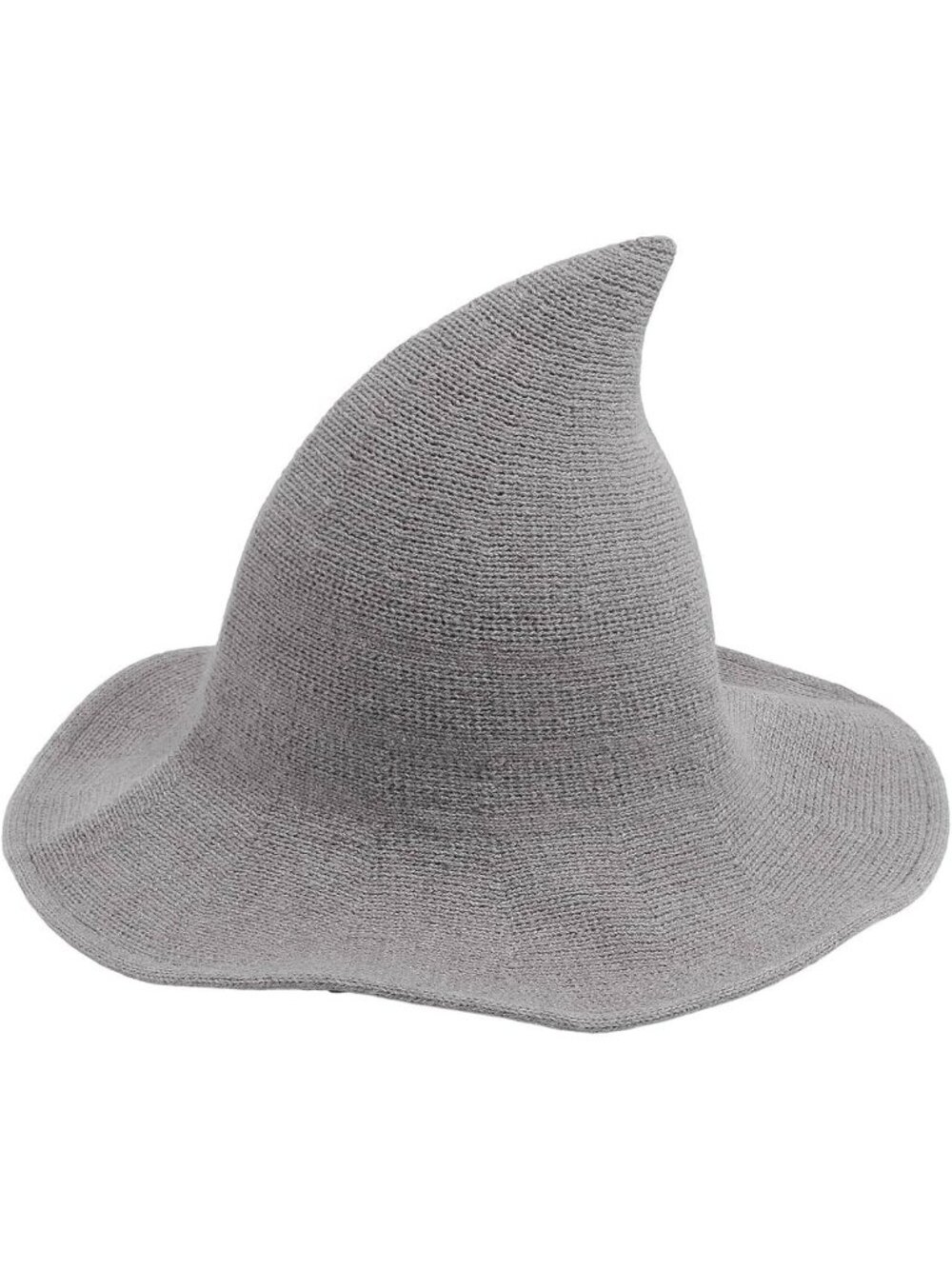 Women Light Gray Halloween Knitted Wool Wizard Witch Brim Pointed Witches Cap